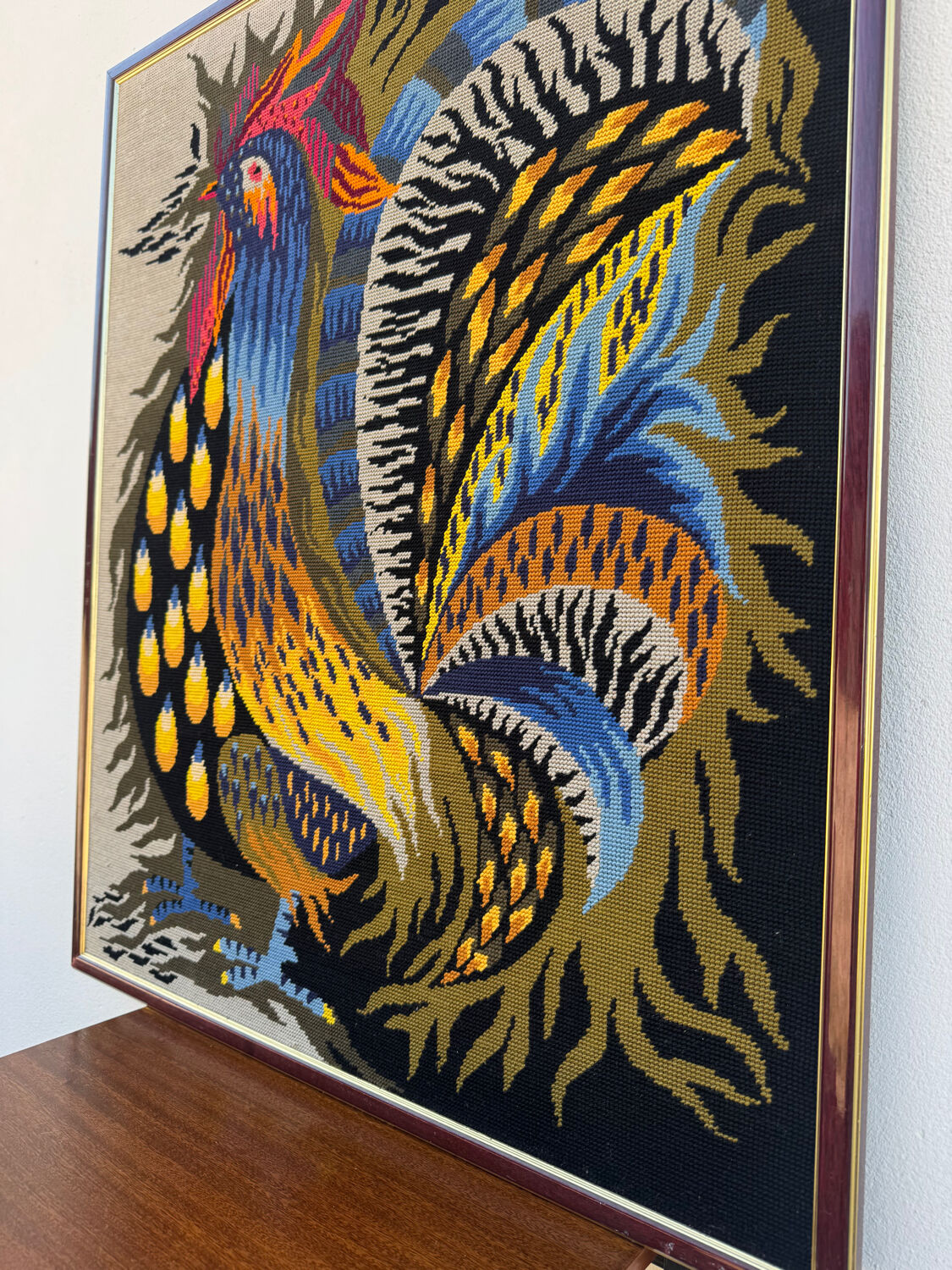 Tapisserie coq flamboyant années 70