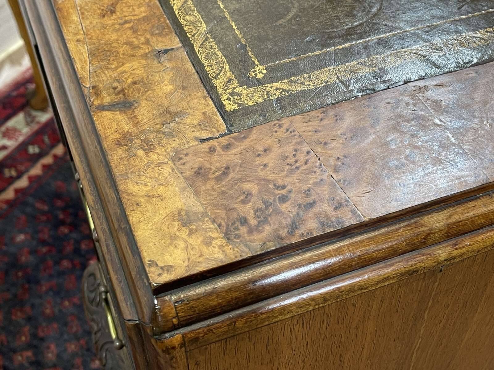 1930s Chippendale English desk in burr walnut