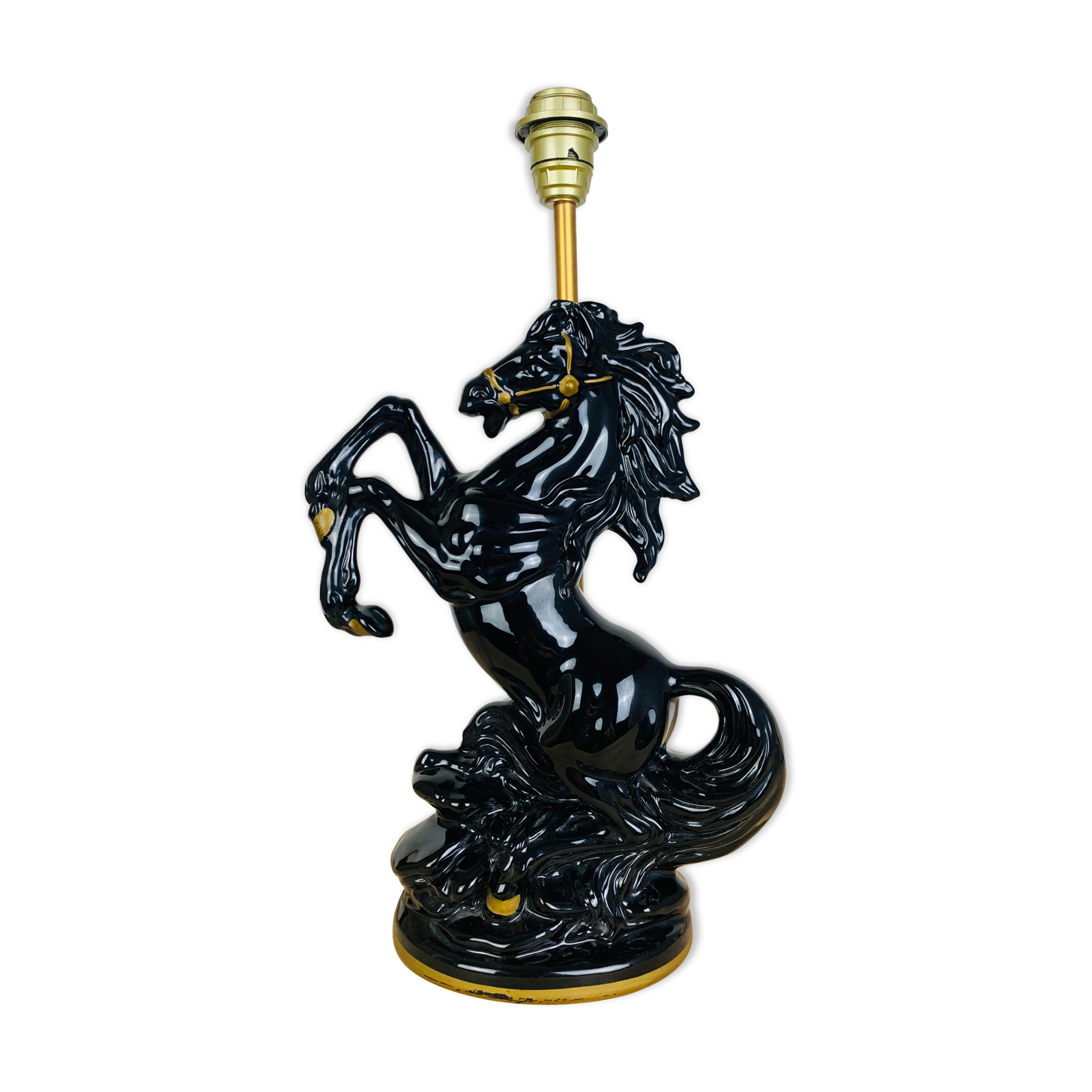 Black and gold ceramic horse lamp foot