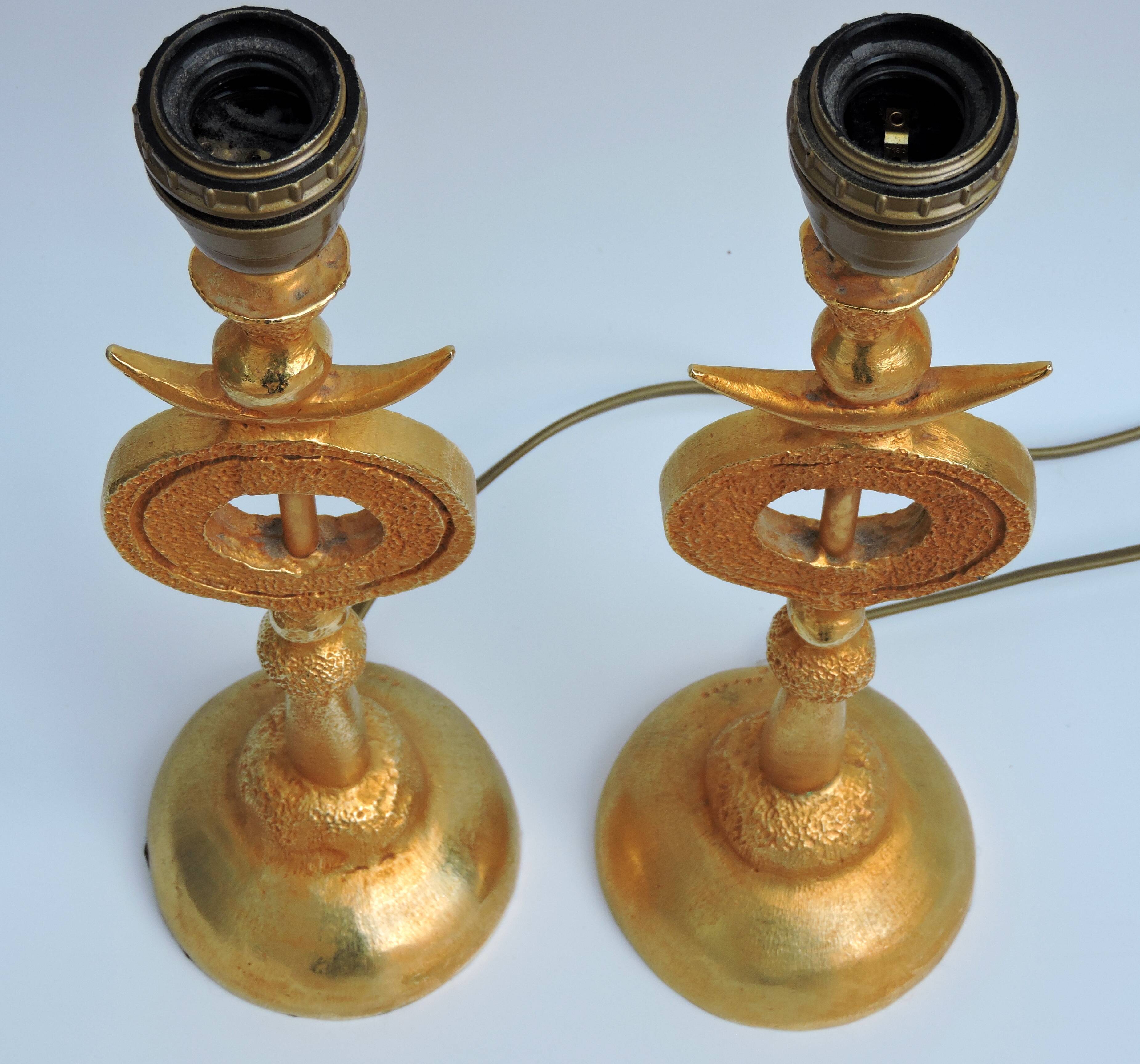 Pair of Gilded Bronze Lamp by Pierre Casenove for Fondica, France
