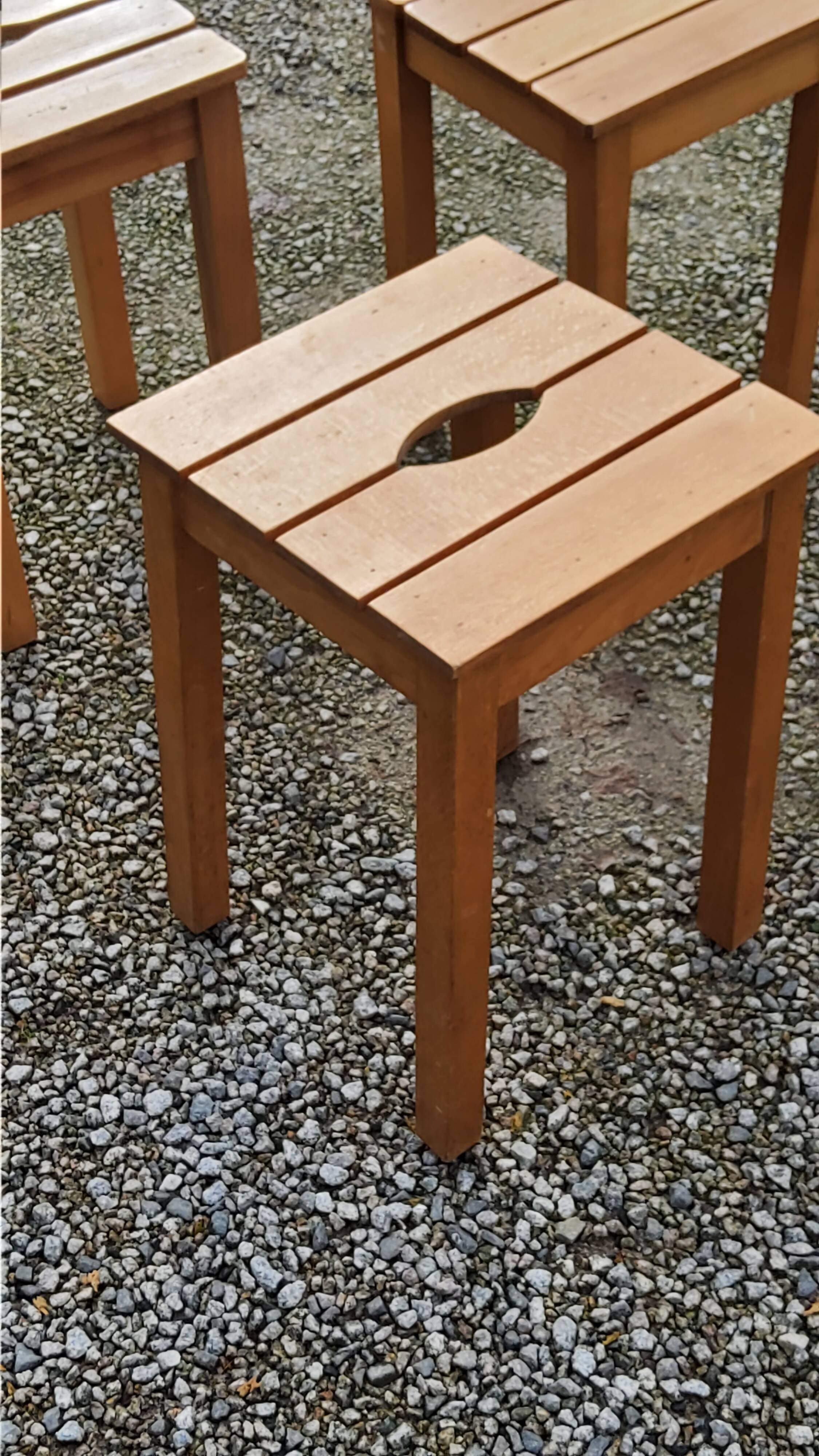 Set of 4 vintage stools in solid beech with slats
