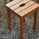 Set of 4 vintage stools in solid beech with slats