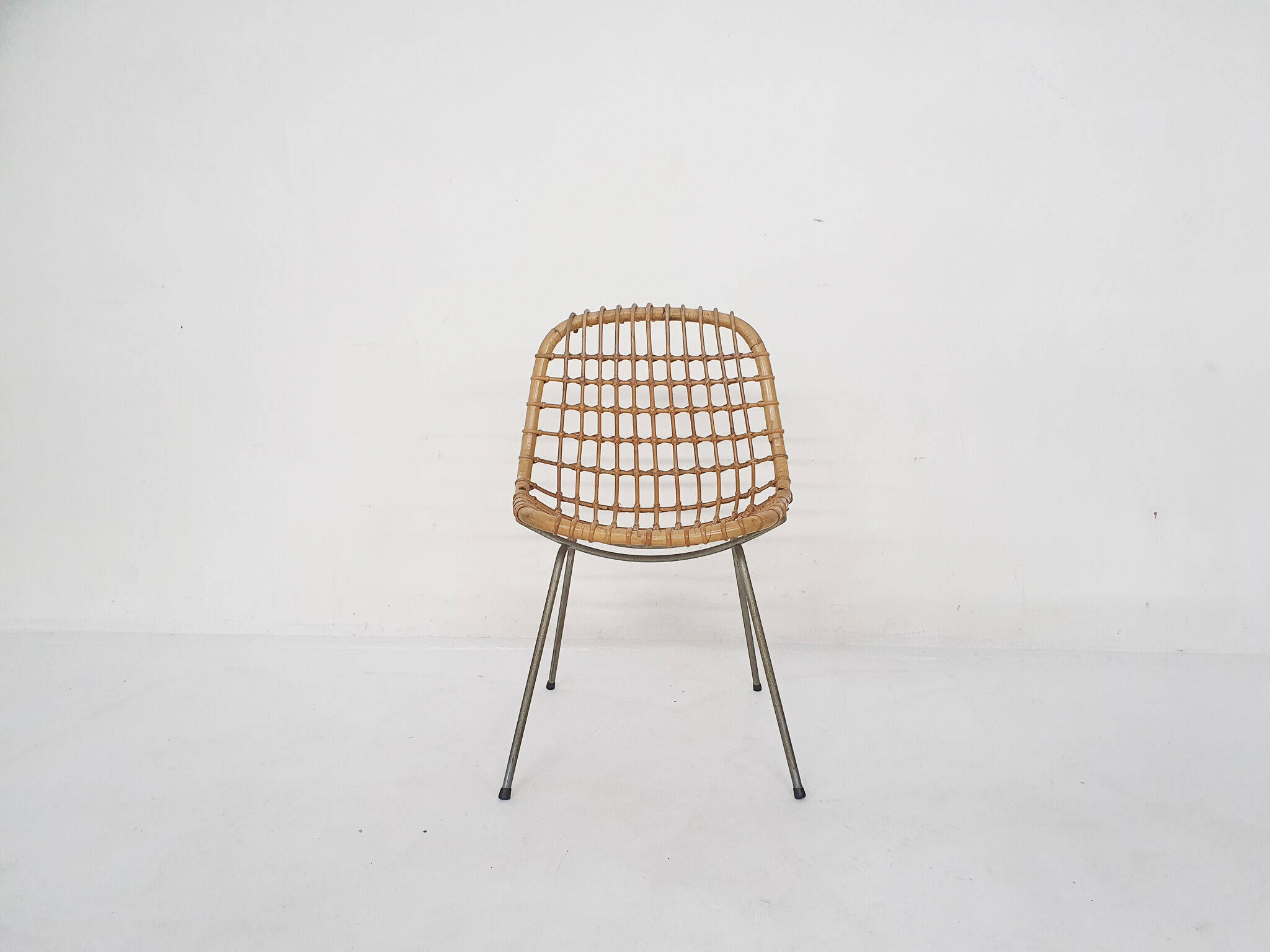 Vintage rattan and metal dining chair