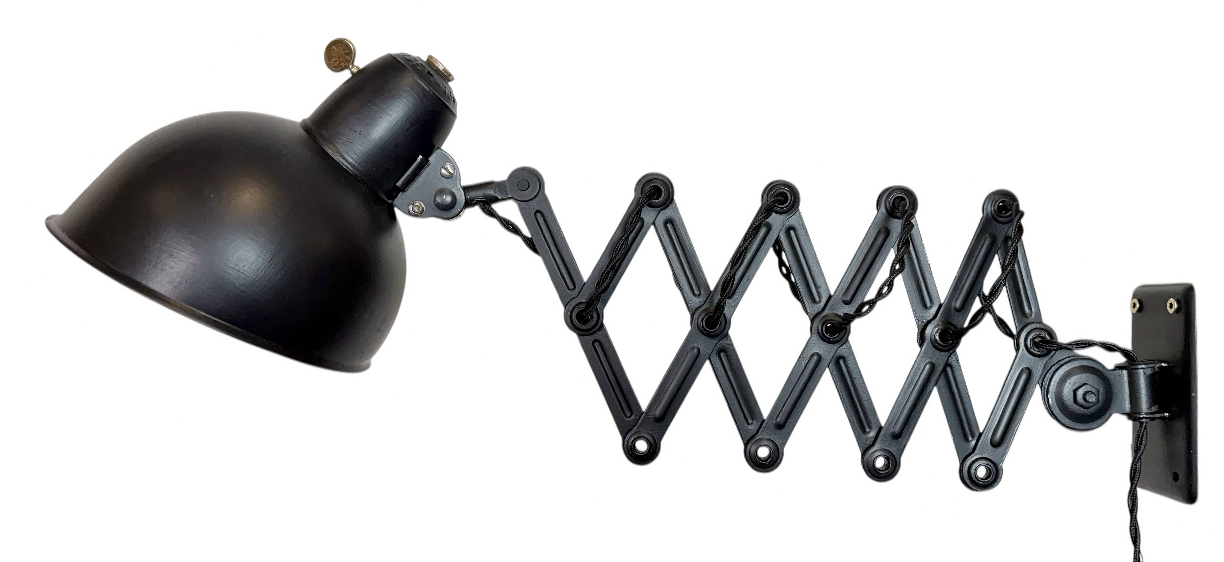 Black Industrial Bauhaus Scissor Wall Lamp from Kaiser Idell, 1930s