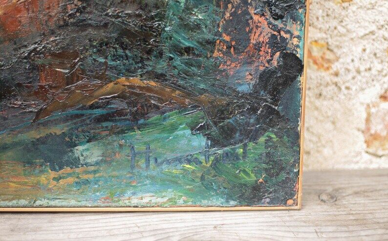 Oil on canvas signed Monique Humbert, large abstract composition, wall painting, interior decoration.