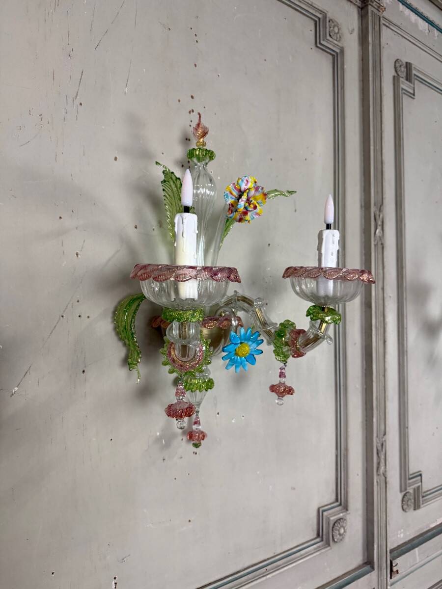 Set of 3 Venetian wall lights in multicoloured Murano glass, circa 1950