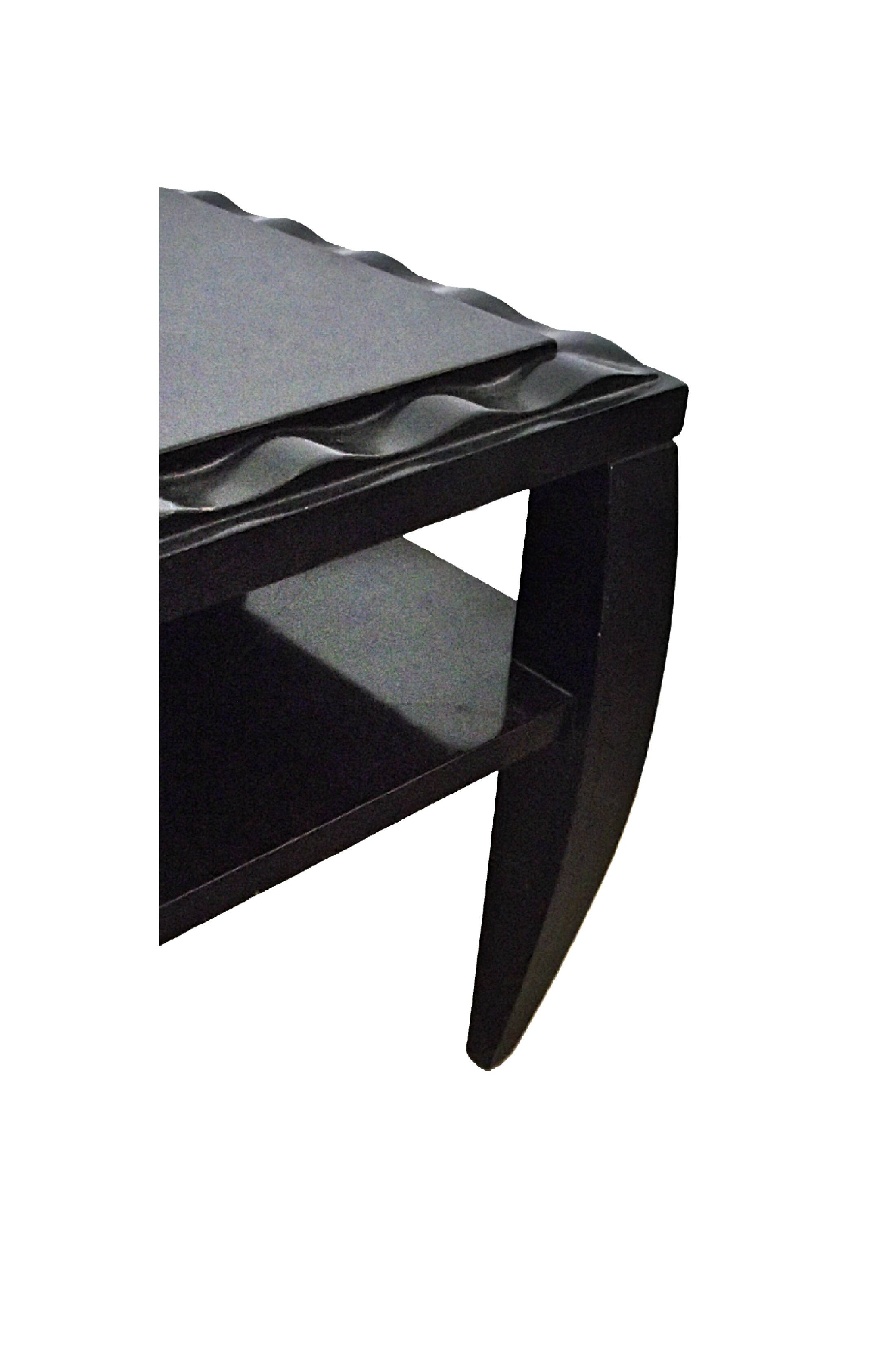 Pair of bedside tables with stylised design, good quality.