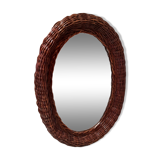 Vintage woven wicker oval mirror