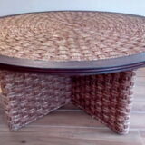Table basse en corde tressée et rotin