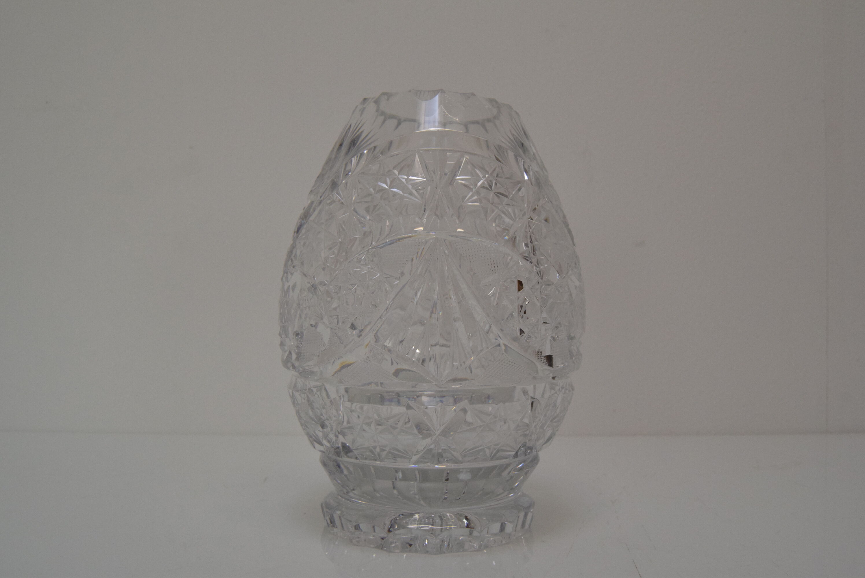 Vintage Cut Crystal Glass Vase, Glasswork Novy Bor, 1950's.