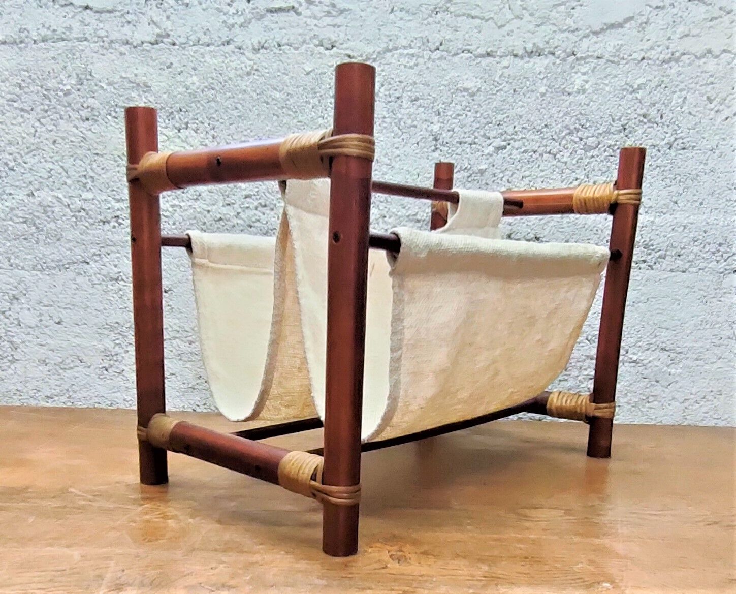 Vintage magazine holders 70's ~ rattan, burlap and wicker ~ France