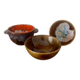 Vintage set of 3 glazed stoneware bowls Morvan pottery and other signature to iden