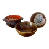 Vintage lot de 3 bols grès émaillé poterie Morvan et autre signature à iden