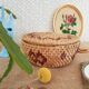 Round raffia box - vintage