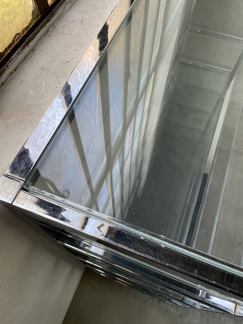 Pair of chrome and glass shelves from the 70s