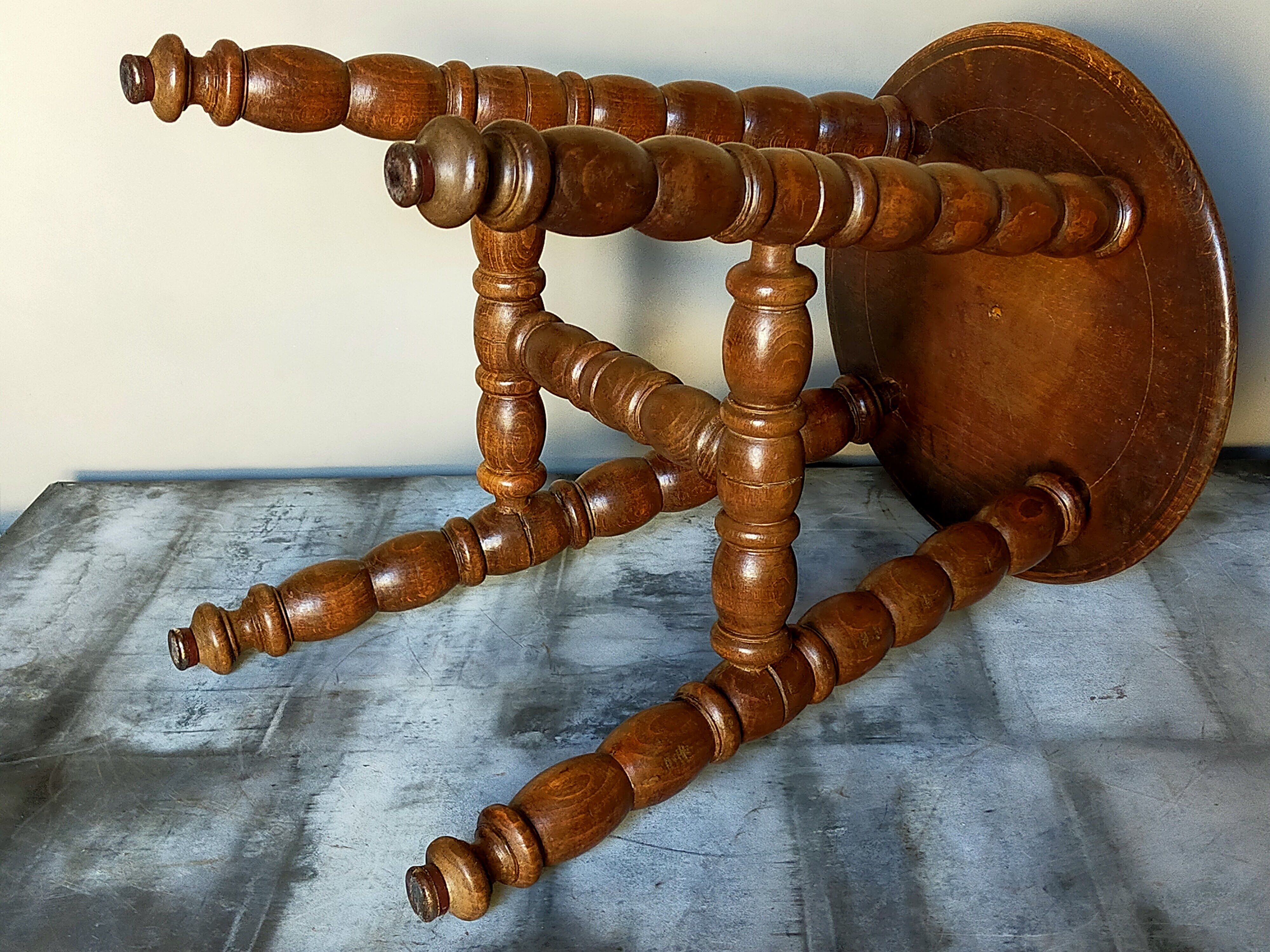 Vintage turned solid wooden stool