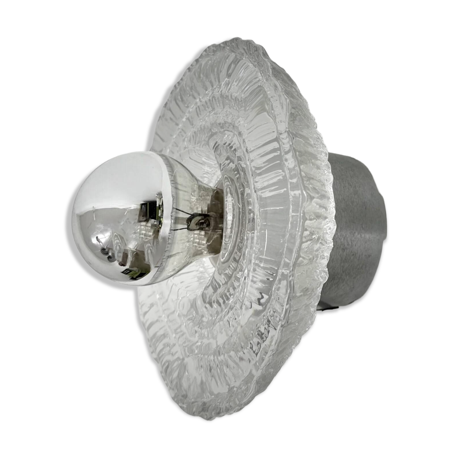 Thick structured ice glass wall light flush mount by Peill & Putzler, 1970s