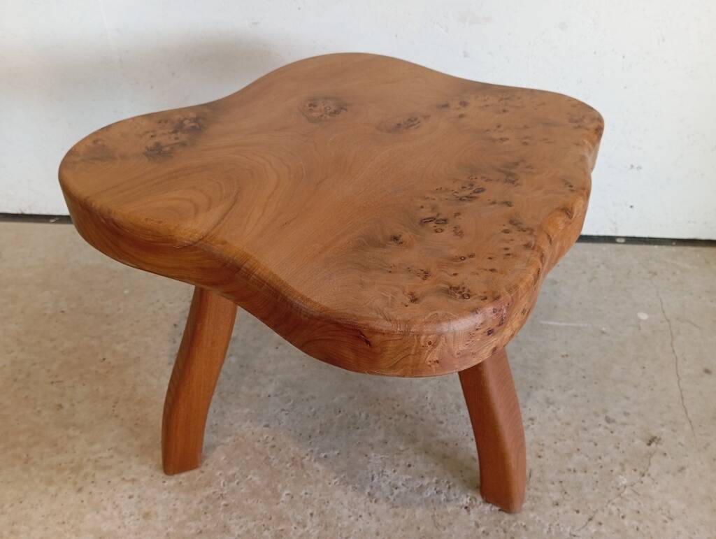 Freeform elm burl tripod coffee table