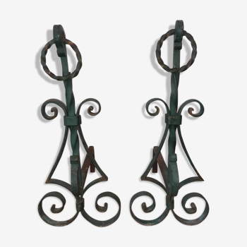 Pair of wrought iron chenets 1950s 50s