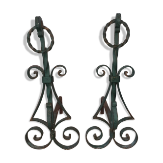 Pair of wrought iron chenets 1950s 50s