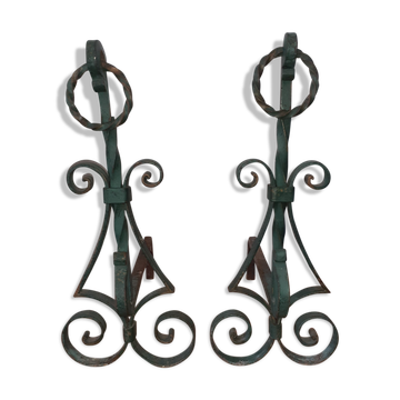Pair of wrought iron chenets 1950s 50s