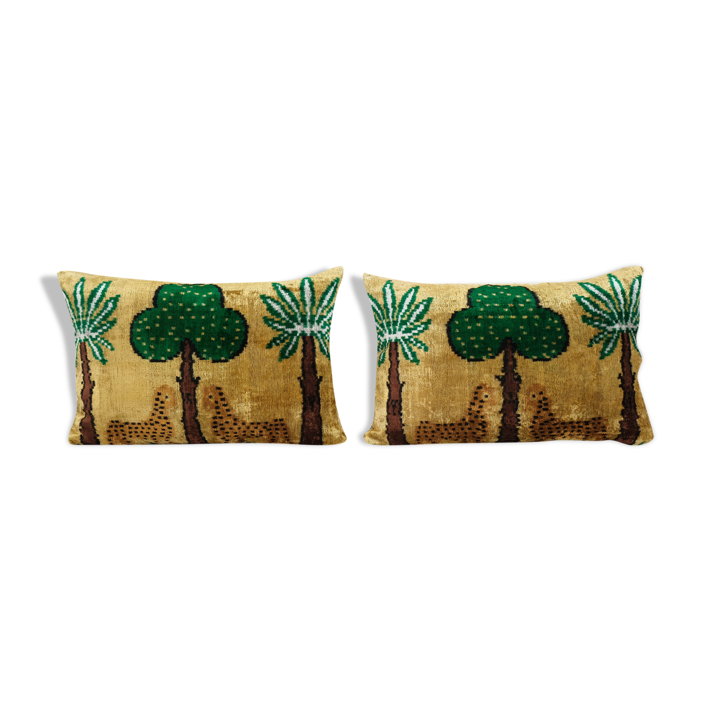 Tiger design ikat velvet pillow, set of two silk lumbar cushion cover, pair animal lumbar pillows, t