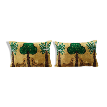 Paire de coussins Ikat tigres