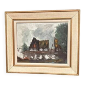 Original Swedish Oil on Panel – “Cabin by the Water” by Jeams – Signed