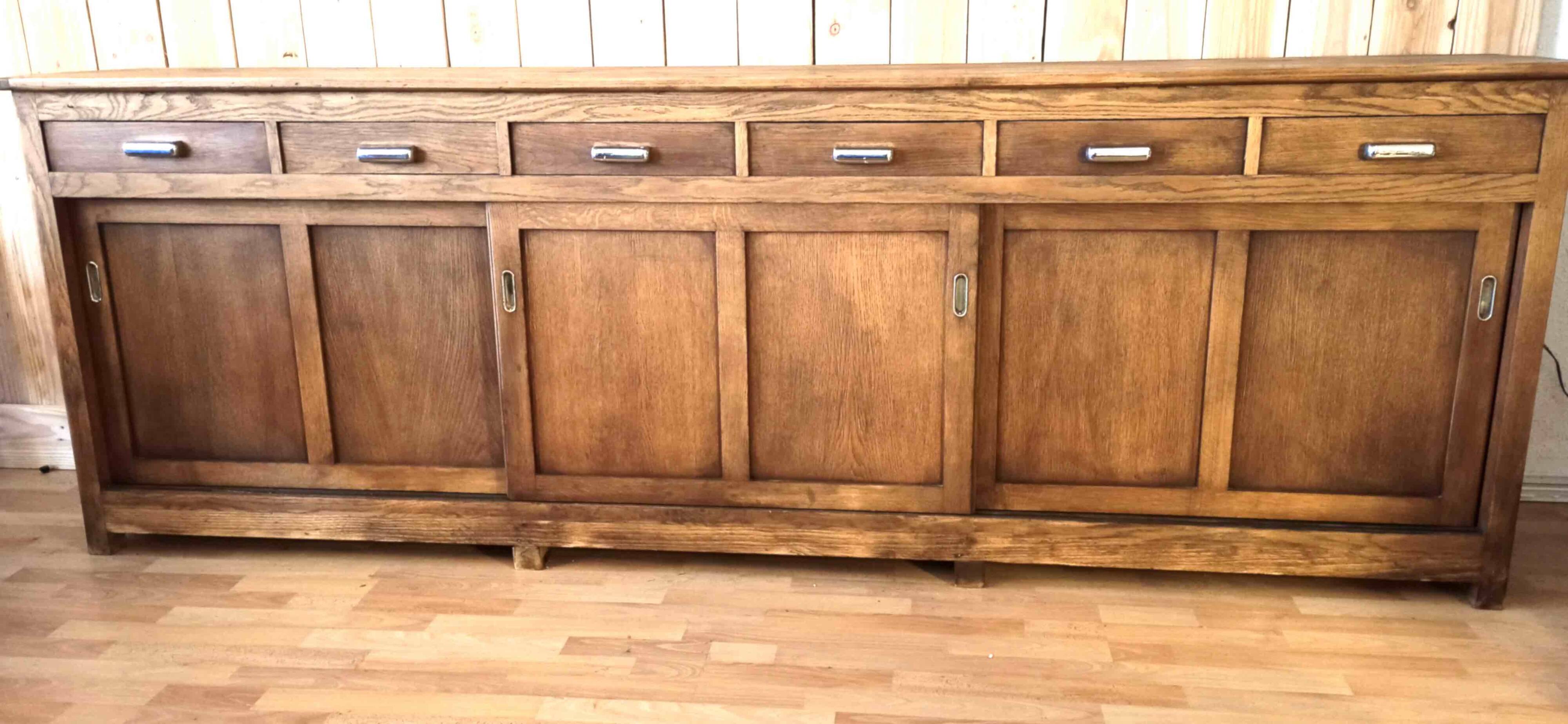 Old pharmacy cabinet from the 1950s width 263 cm
