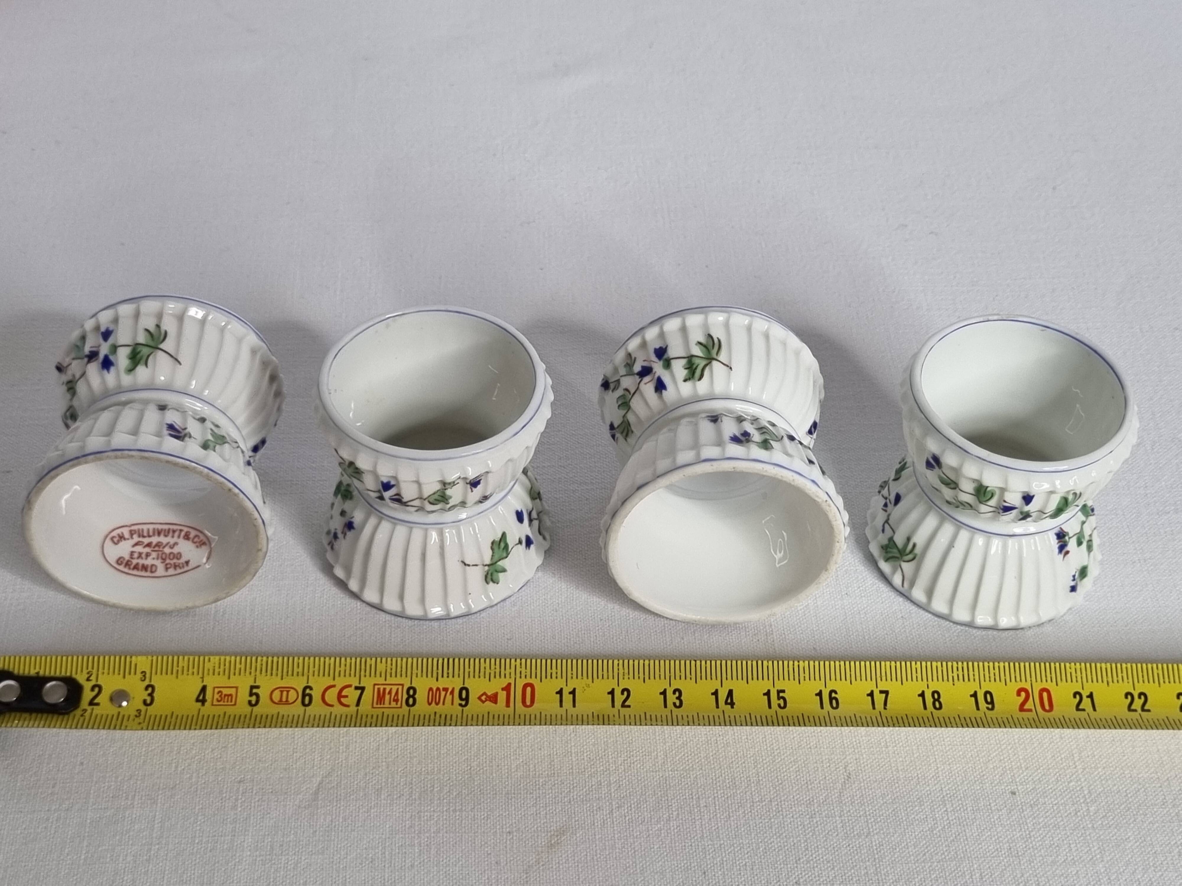 Set of 4 antique porcelain egg cups, Pillivuyt & Cie, circa 1900