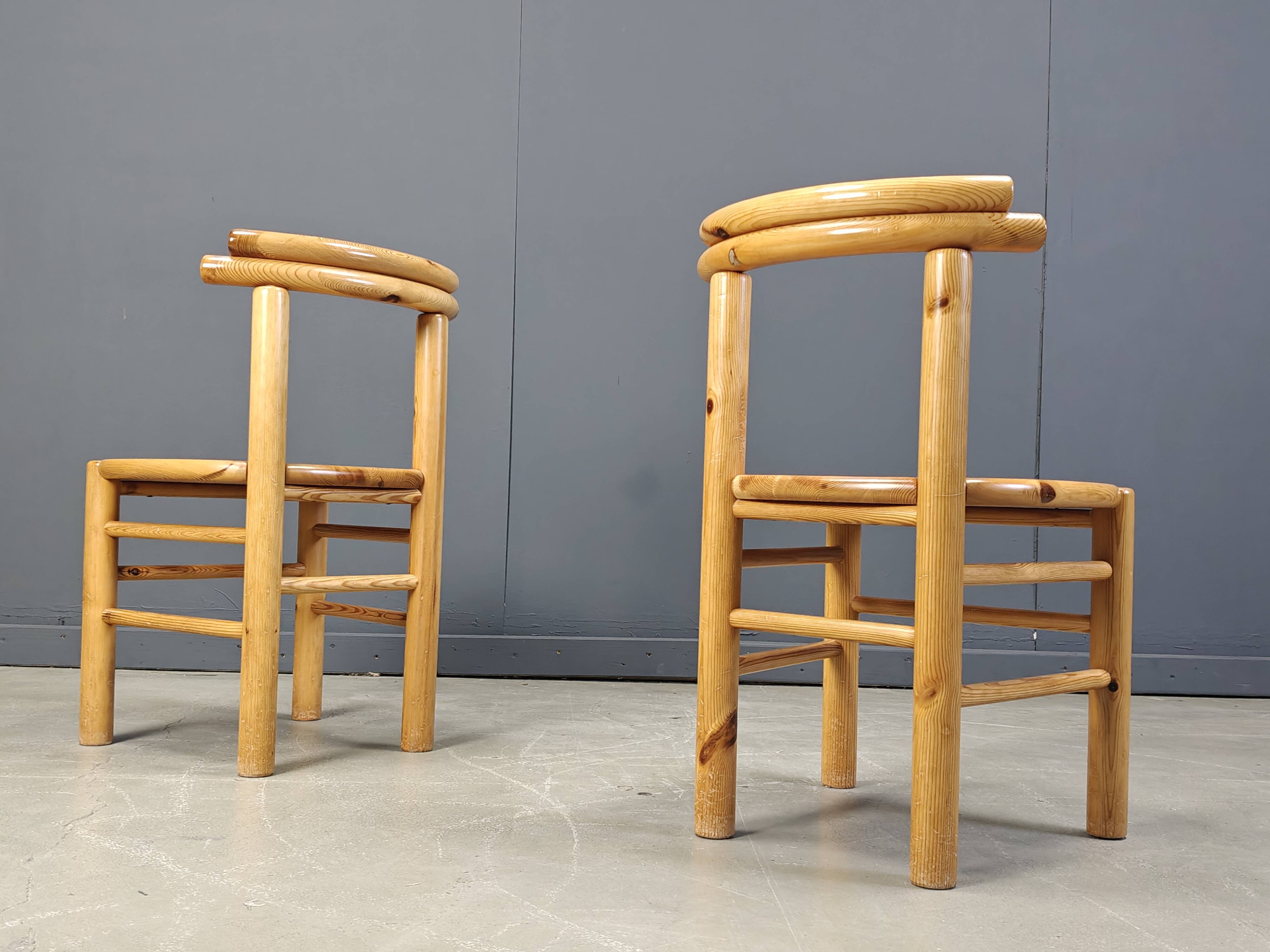 Vintage pine wood dining chairs - 1980s - set of 6