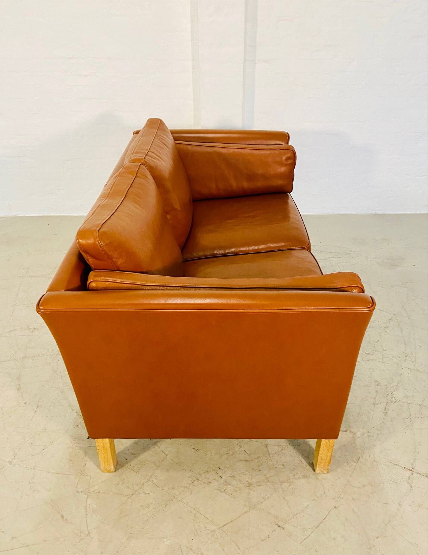 Vintage retro danish mogens hansen 2 person cognac leather sofa