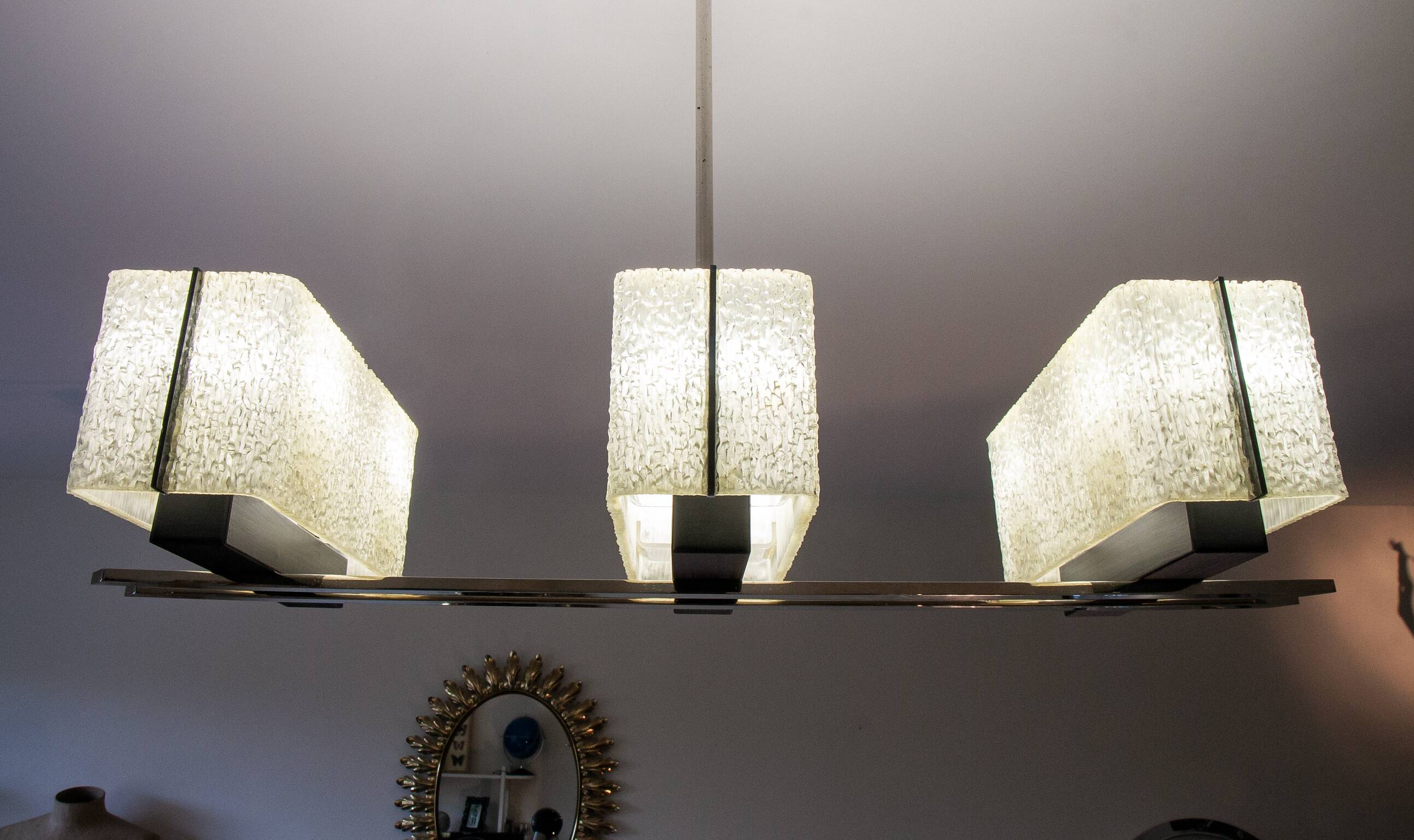 Modernist chandelier Maison Arlus ocean liner 1960