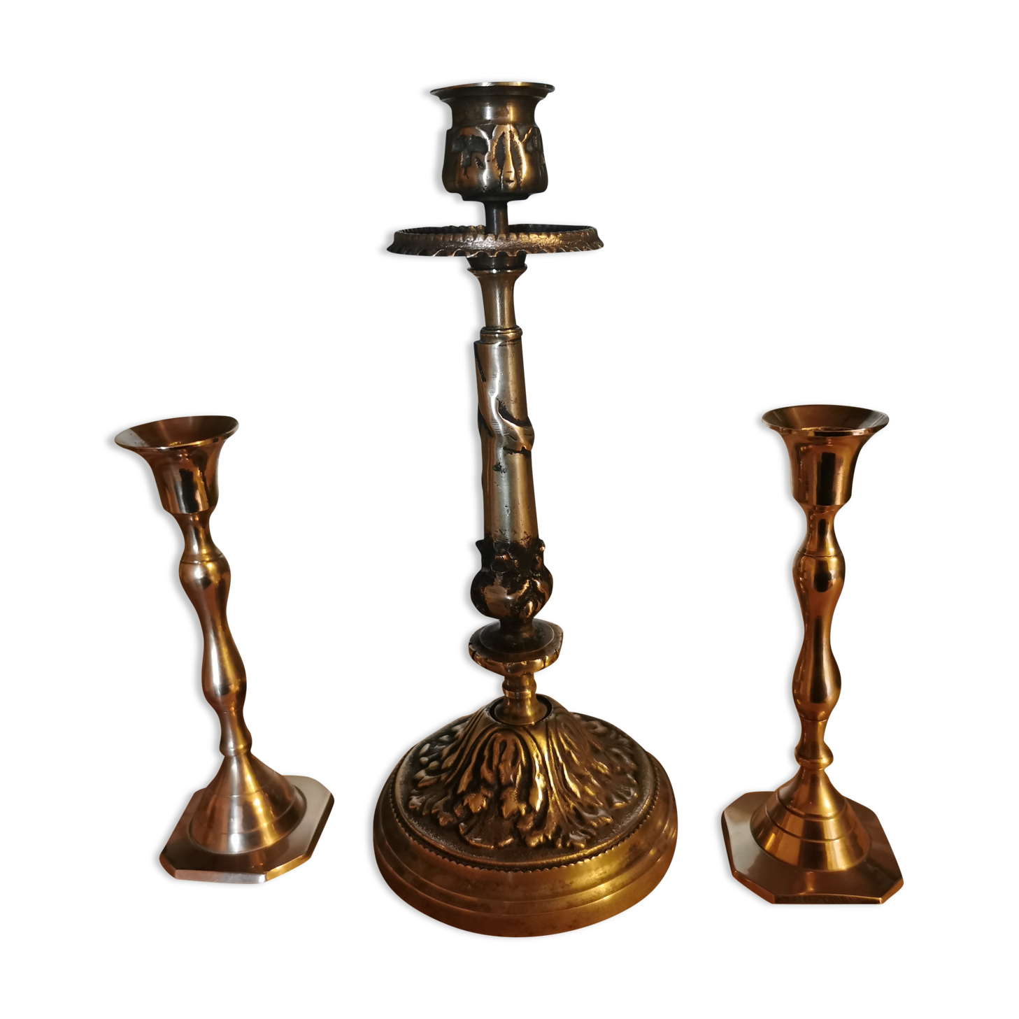 Set of 3 brass candle holders