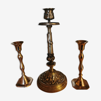 Set of 3 brass candle holders