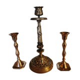 Set of 3 brass candle holders