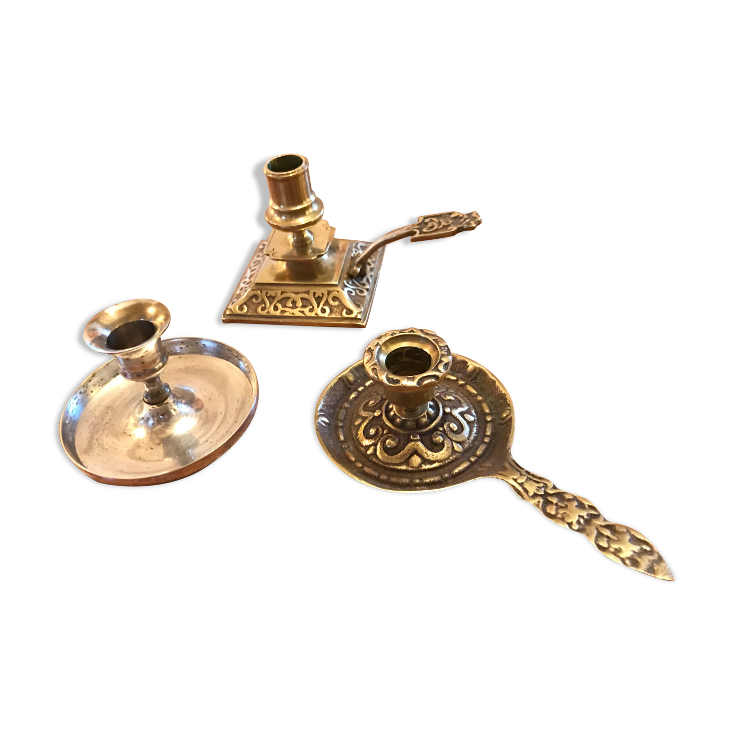 Lot de 3 bougeoirs en laiton et métal argenté