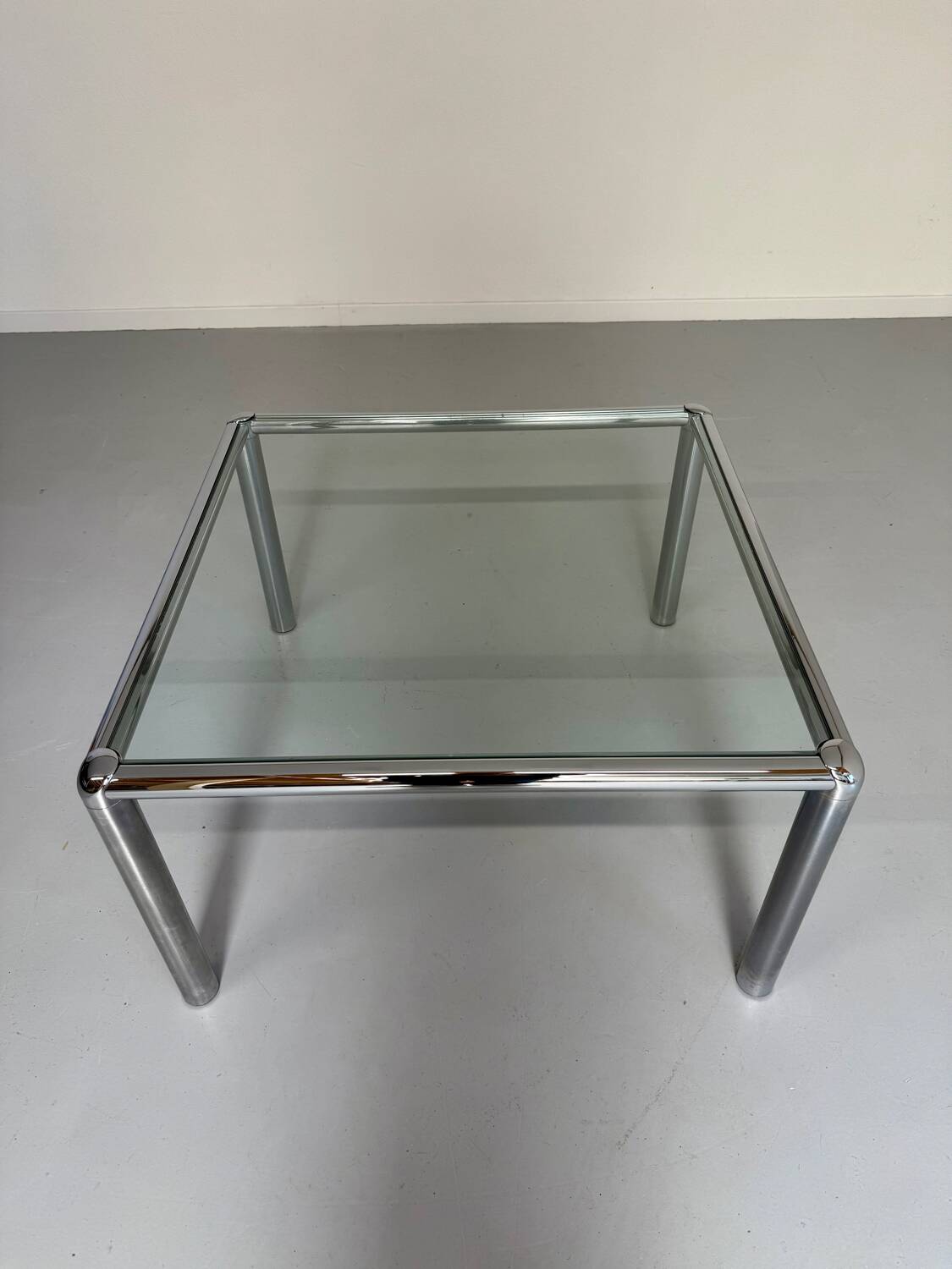 Antique glass and metal coffee table, Italian design from the 70s, vintage