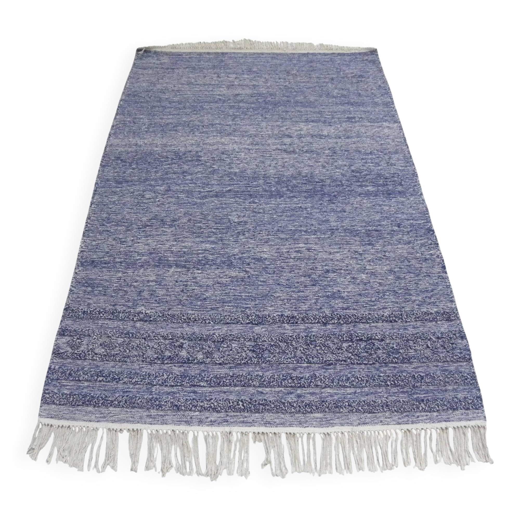 Handwoven artisanal kilim rug – Blue and ecru – Modern bohemian style