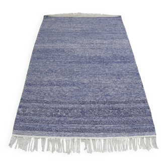 Handwoven artisanal kilim rug – Blue and ecru – Modern bohemian style