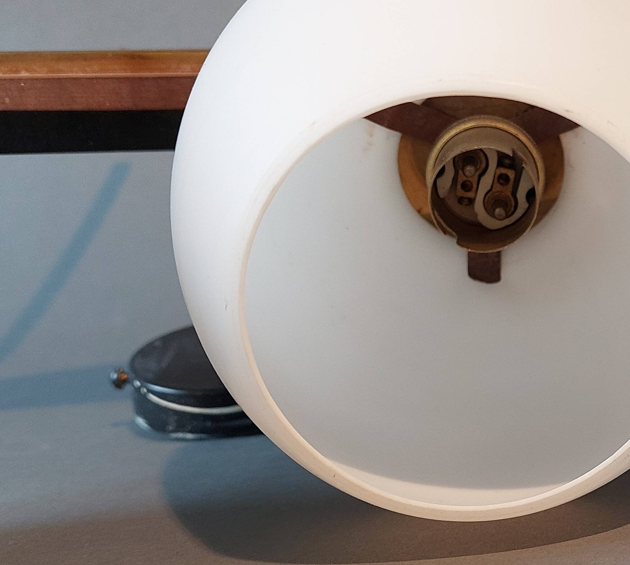 Two-light wall lamp in teak, gilded brass and white opaline Maison Lunel 1960.