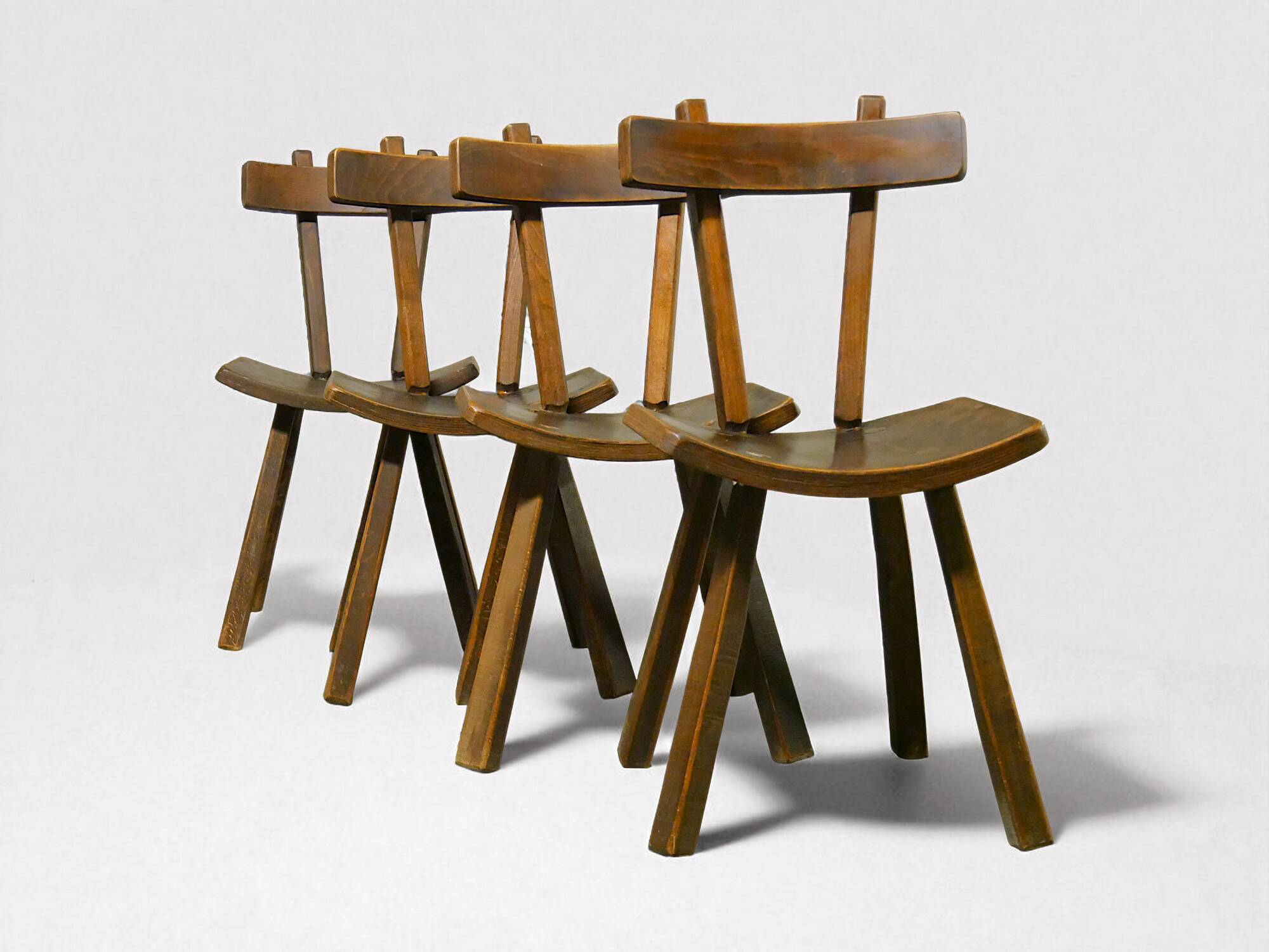 Rare set of 4 brutalist chairs - vintage 1950