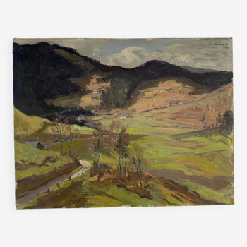 Tableau paysage, peinture à huile 1947