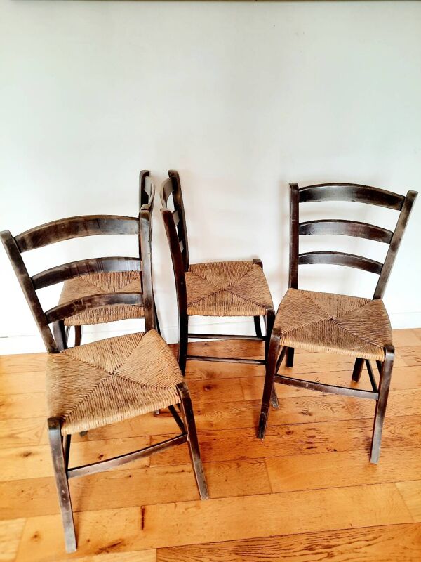 Chaises en paille ancienne- lot de 4