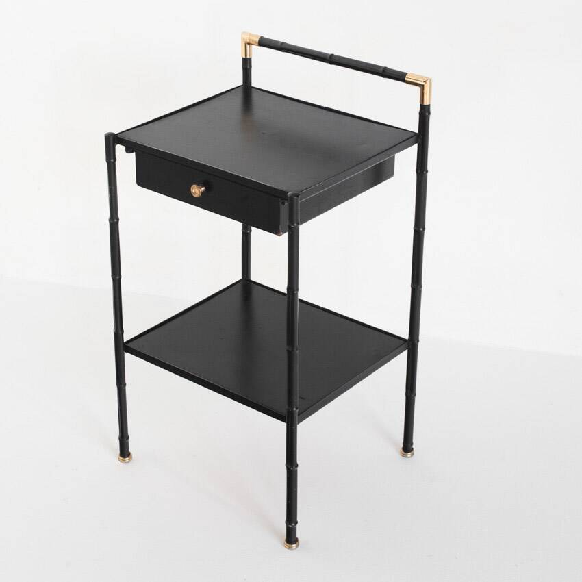 Vintage coffee table in iron (faux bamboo) and black escay. France, 1960s.