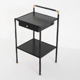 Vintage coffee table in iron (faux bamboo) and black escay. France, 1960s.