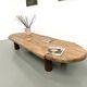 XXL oval coffee table in solid oak, cylindrical base, 1950s.