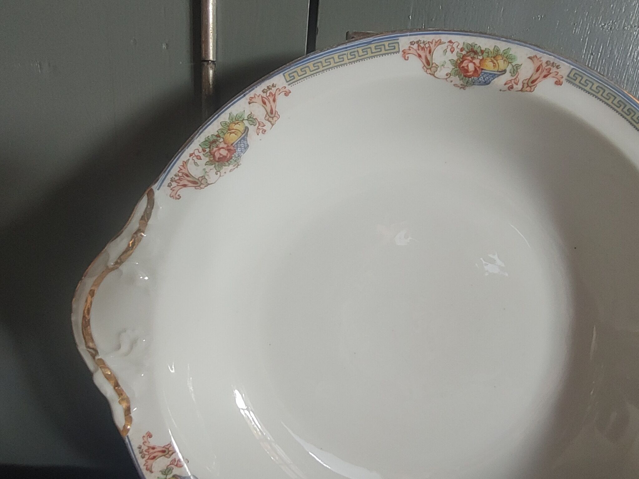 Hollow serving dish in limoges porcelain flower baskets, fruits - early 20th