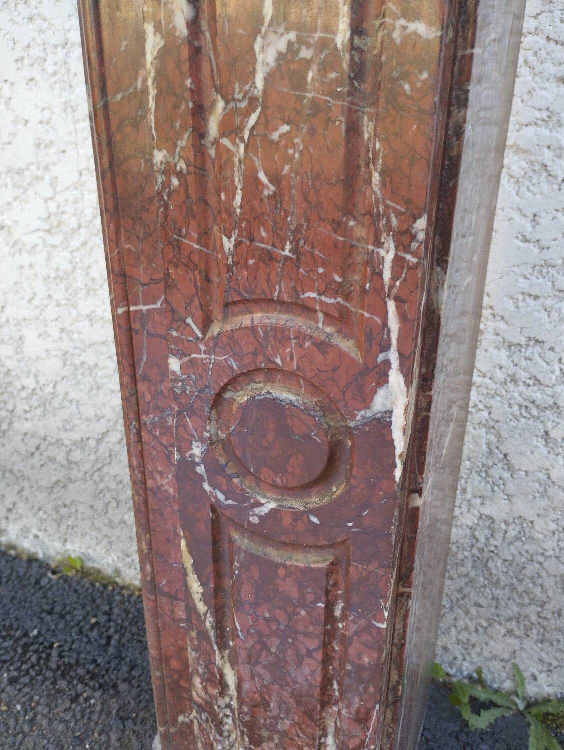 Old Louis XV red marble fireplace