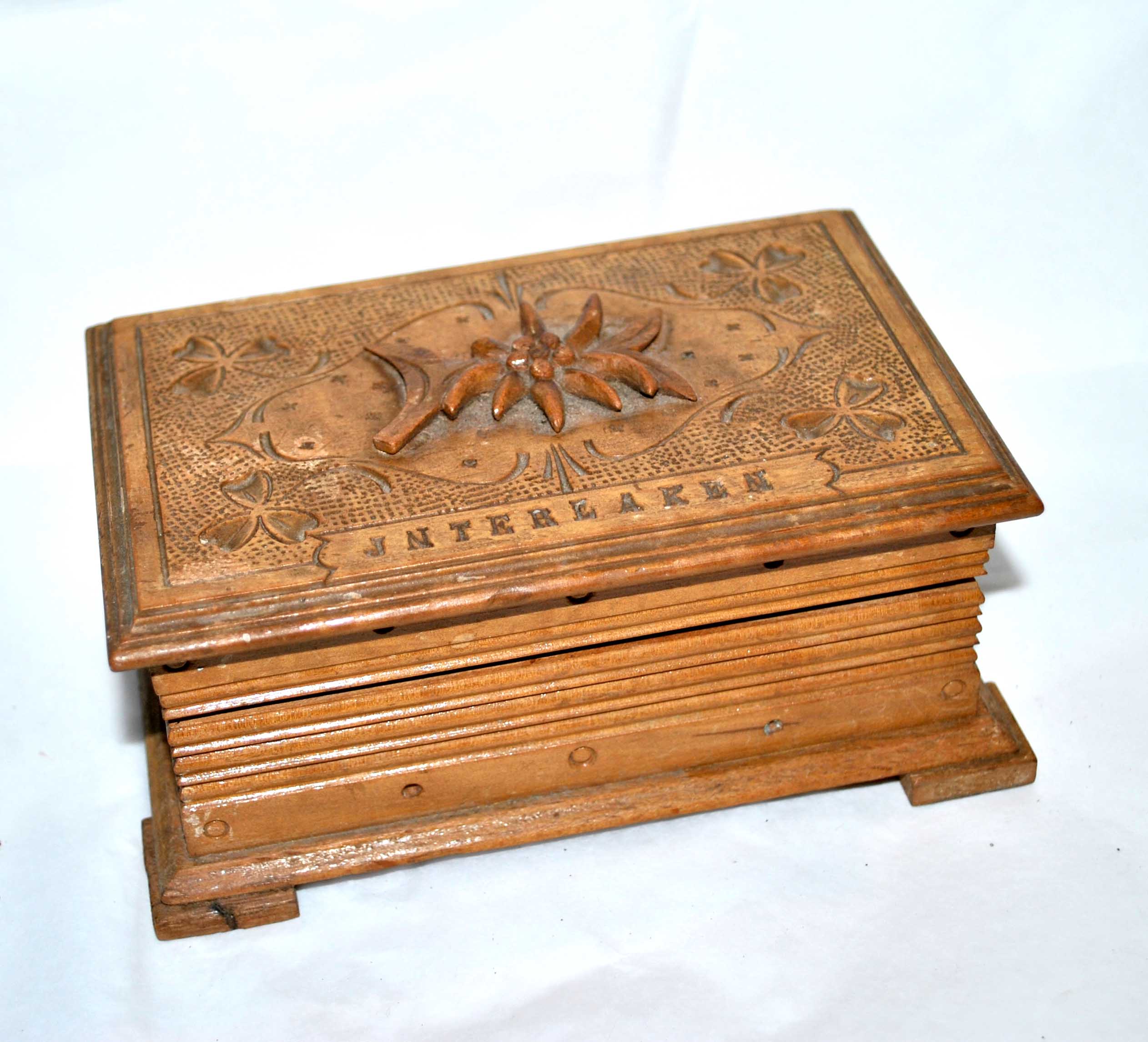 Vintage Edelweiss carved wooden box